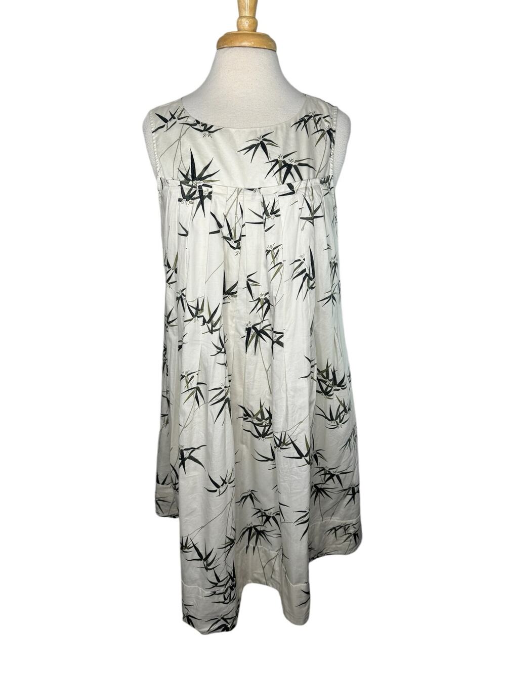 TALBOTS Bamboo Print Ivory White A-Line Dress Size 12 Petite Cotton Lightweight